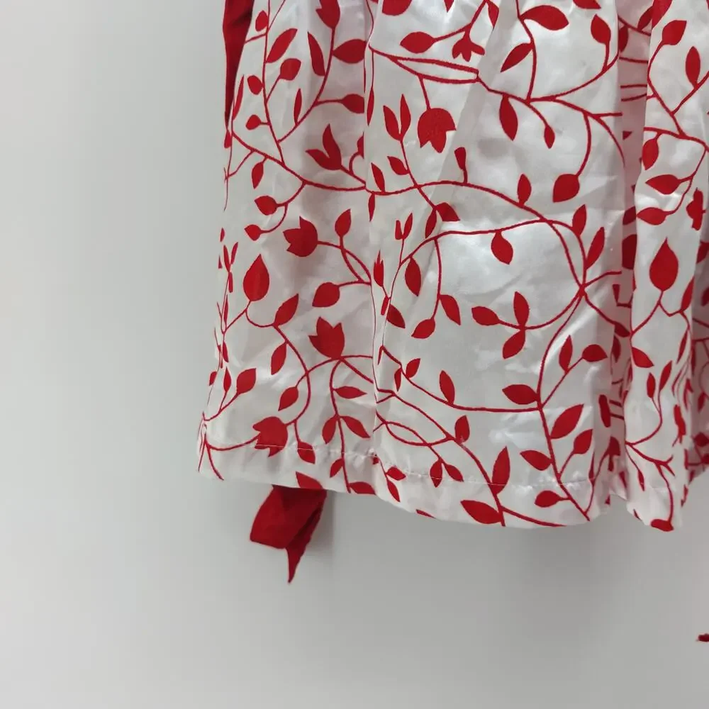 Park Bench Kids 4T Girls White Red Flocked Print Dress Bow